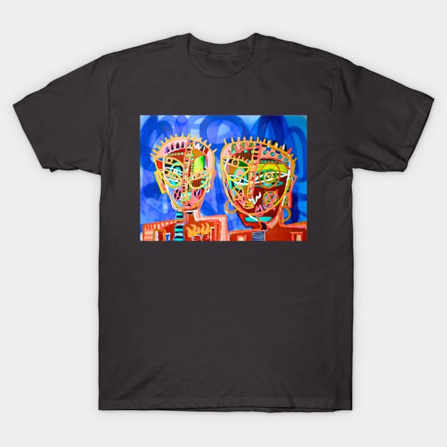 Black Masks on Blue by Jon Stucky T-Shirt by Stuckyart